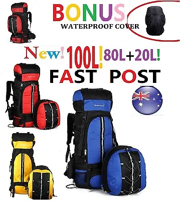 $59.50 • Buy 100L (80L+20L) Backpacks Bag Camp Camping Hiking Travel Backpack Red Blue Yellow
