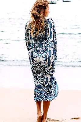 Gigi & Ella Embellished Long Duster/Kimono Size XL Blue Floral • $39