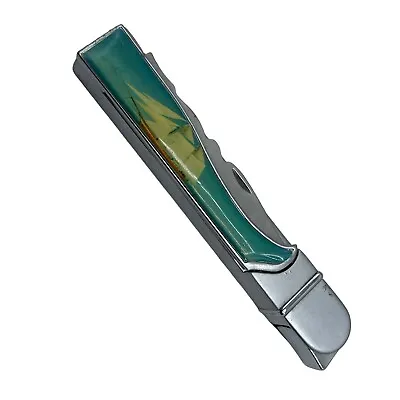 Lighter Knife Vintage Galleon Ship Green Metal 2  Blade Butane • $20.40