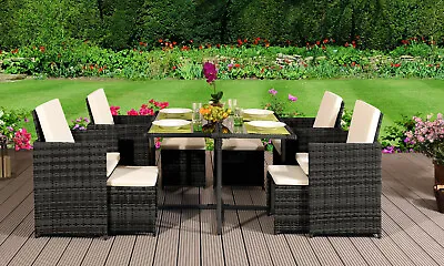 9 11 13 Piece Rattan Garden Cube Set Chairs Sofa Table Patio Furniture • £324.99