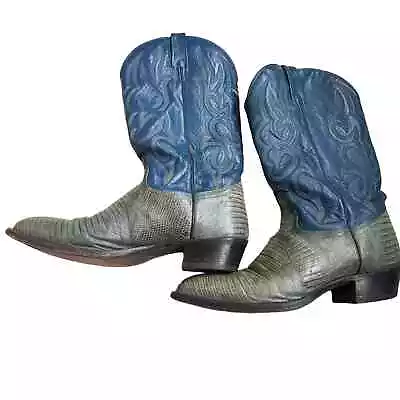 J. Chisholm Vintage Western Leather Cowboy Boots Blue And Gray Size 10 • $100