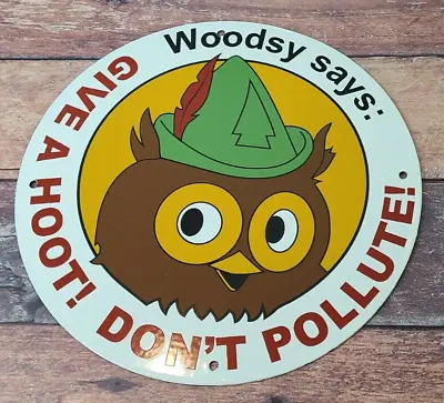 Vintage Woodsy Says Porcelain Don't Pollute Forest National Park Gas Pump Sign • $124