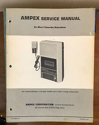 Ampex Micro 9 Cassette Player / Reocorder Service Manual *Original* • $19.97