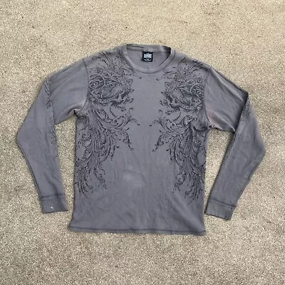 Y2K 2000s MMA Elite Gray Long Sleeve Thermal Size Large Skull Skater Grunge Emo • $40