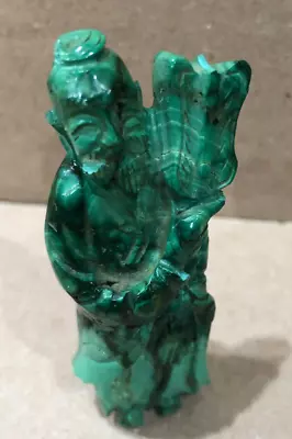 Vintage  Hand Carved Green MALACHITE Figural Asian SCHOLAR Sculpture • $5.99