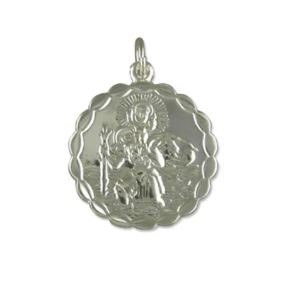 Men's Sterling Silver Small Round Double Sided St Christopher Pendant • £42.67