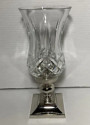 Waterford Crystal 11  Lismore Hurricane Candle Lamp With Silver Tone Stand • $74.99