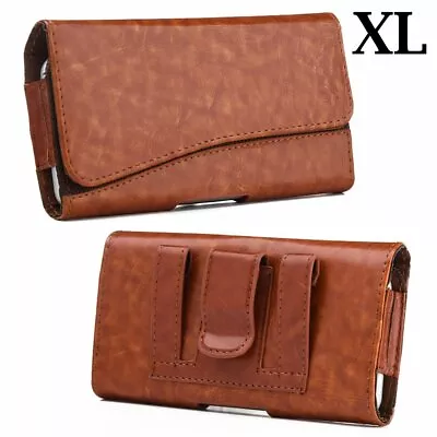 For XL LARGE Phones - Brown Leather Pouch Holder Belt Clip Holster Carrying Case • $9.60