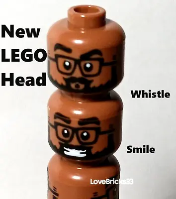 New LEGO Brown MAN Head GLASSES BEARD Handsome Whistling Great Smile Mustache • $4.36