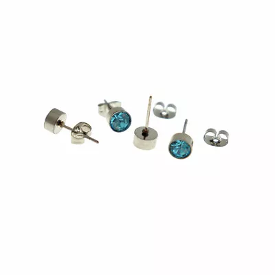 Stainless Steel Birthstone Earrings - March - Aquamarine Studs - 1 Pair - ER556 • $5.24