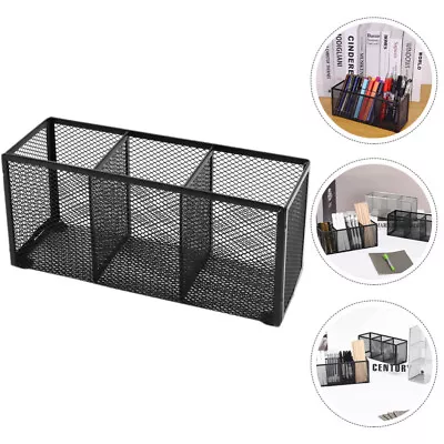  Black Pencil Case Three Grid Storage Box Make Up Brush Holders Cosmetic • $16.35