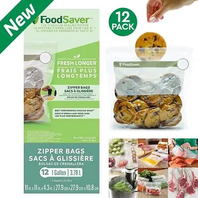 $14.60 • Buy Vacuum Zipper Bags Reusable Ziplock Sealing Food Storage Freezer Bags 1gal, 12pc