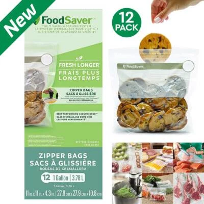 $14.60 • Buy Vacuum Zipper Bags Reusable Ziplock Sealing Food Storage Freezer Bags 1gal, 12pc