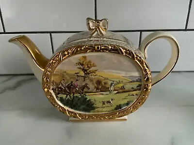 Sadler Tea Pot Hunting Scene. Vintage Barrel Teapot With Milk Jug And Sugar. • £45