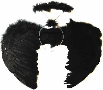 £6.99 • Buy Black Gothic Dark Angel Fairy Wings And Halo Halloween Devil Fancy Dress Costume