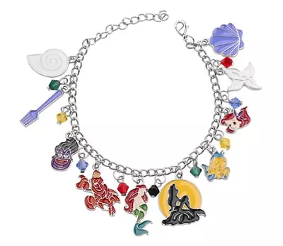 The Little Mermaid Themed Metal Charms Silvertone Charm Bracelet • $13.99