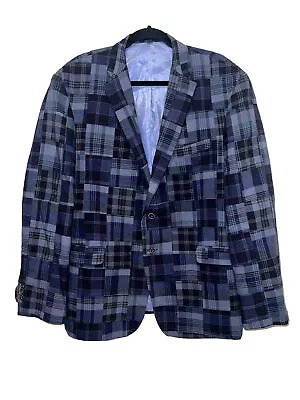 Jos. A. Bank Sportcoat Blazer Madras Patchwork Plaid Blue Cotton Men's 43R EUC • $89.91