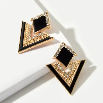 $1.99 • Buy Costume Jewellery Rhinestone Enamel Triangle Geometric Stud Bridal Earrings Gift