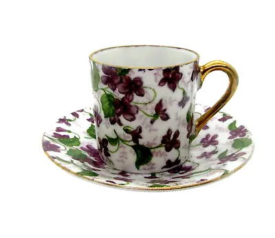 Vintage Chintz Purple Violet Demitasse Teacup And Saucer Number 10027 • $7.99