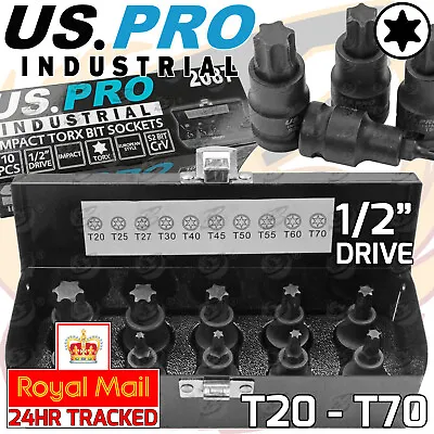 US PRO INDUSTRIAL Impact Torx Bit Socket Set 1/2 Dr Impact Keys T20-T70 S2 2087 • £28.99