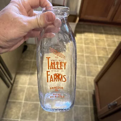 Talley Farms ACL Quart Milk Bottle Abingdon Virginia VA • $22.50