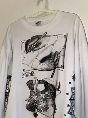 Vintage 90s MC Escher All Over Print Crewneck Sweatshirt Large • $70