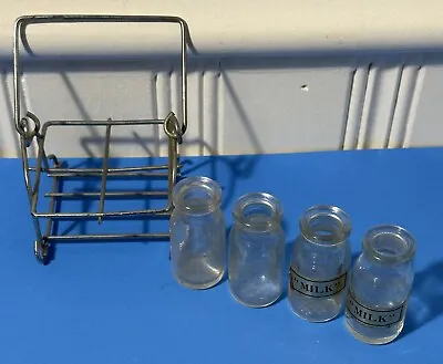 Miniature Milk Bottles And Wire Caddy Holder 2  Tall • $17