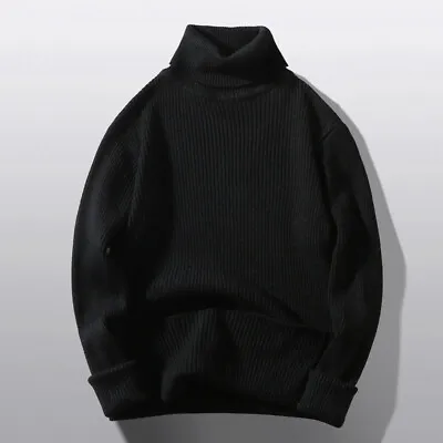 Mens Plain Turtleneck Knitted Sweater Pullover Winter Warm Jumper Knitwear T Ⓢ • $19.62