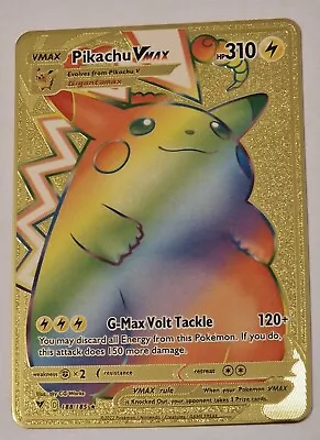 Rainbow Pikachu Vmax Pokemon Gold Metal Card Fan Art Cards VSTAR VMAX MEGA GX • £7.95