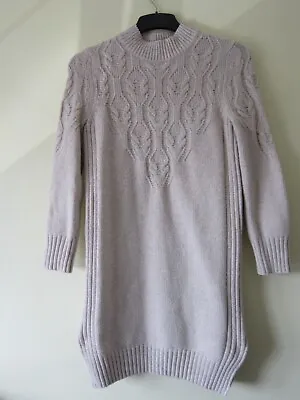 Tu Size 10 Jumper Dress Long Top Cable Knit High Neck Beige Cream • £7.50