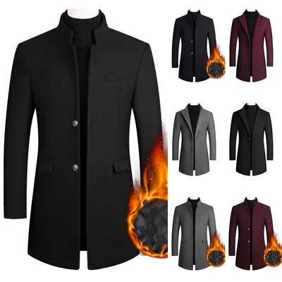 Mens Pea Coat Long Sleeve Jacket Men Lapel Work Casual Button Down Outwear Coat • $43.99