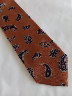 DANIEL CREMIEUX Seven Fold  100% Silk Tie Necktie Orange Blue Paisley Italy  • $34.99