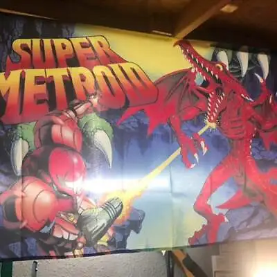 Super Metroid Nintendo SNES Boxart 5' Samus Flag Banner Poster • $30