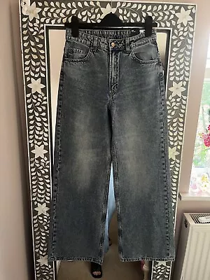 Ladies H&M Denim Mid Blue Wide High Jeans Size UK 10 RRP: £24.99 - NEW • £16