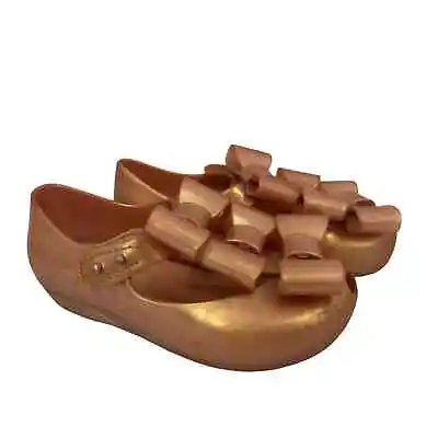 Mini Melissa Gold Jellies 3 Bows Girls Shoes Size 9 • $26