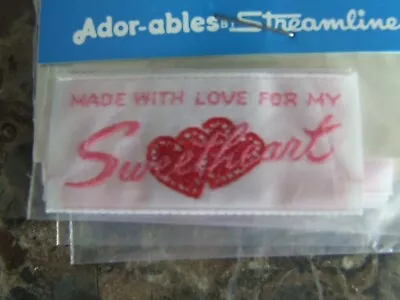 Vintage Woven Sew In Labels Made With Love For My SweetHeart NIP By Streamline • $2