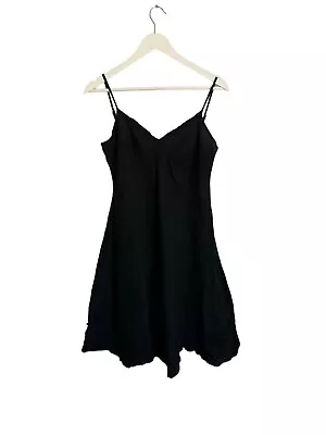 Vintage Y2K 00s Miss Swan Black Textured Fit Flare Dress Designer Cotton Size L • £12.99