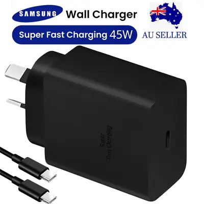 $32.97 • Buy Genuine Samsung 45W Super FAST Wall Charger PD Adapter & Type C USB-C Cable S23