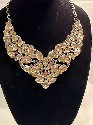 Vintage Amrita Singh Statement Citrine Color Crystal Bib Necklace. Glam Runway • $40