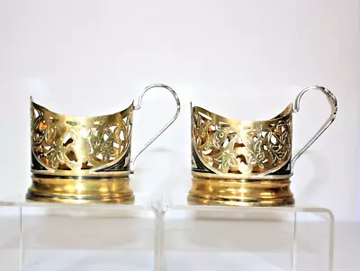 Pair Of Russian Soviet Silver Niello Coffee Tea Cup Holder Gilt Floral 875 131gm • $199.97