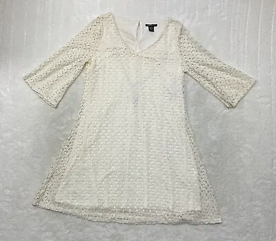 Robert Louis Womens Size L 3/4 Sleeve V Neck Cream Lace Mini Dress  • $18.99