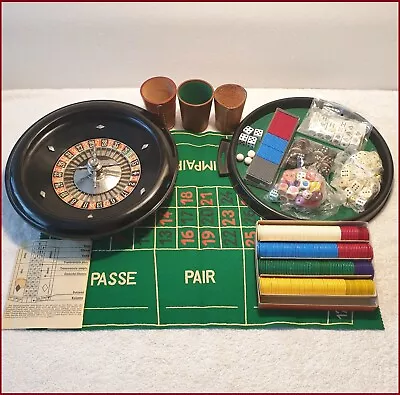 Vintage German Bakelite Roulette Wheel Casino Dice Poker Tray Chips Game Set LOT • $145