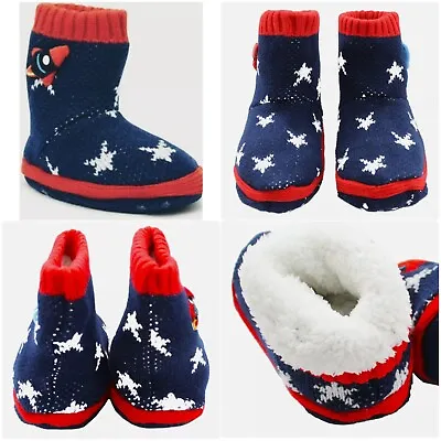 £5.95 • Buy Boys Slippers Boots Space Planet Rocket Spaceship Super Soft Sherpa Socks New