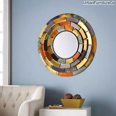Industrial Rustic Round Decorative Wall Mirror Mosaic Style Metal Accent Art NEW • $138