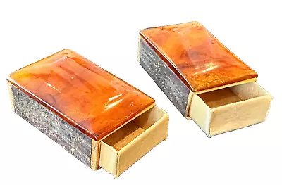 Pair Of Orange Alabaster Topped Matchbox Match Holders • $18