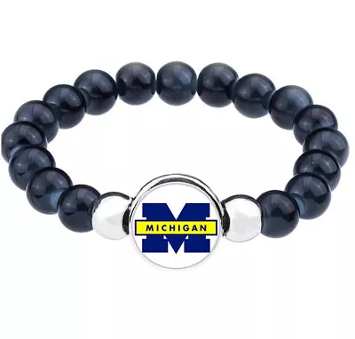 Michigan Wolverines Womens Mens Black Beaded Chain Bracelet Gift D1 • $19.97