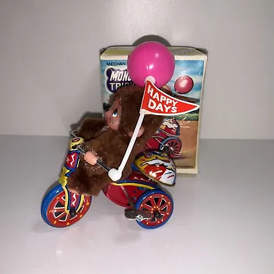 £67.88 • Buy VINTAGE MONCHICHI MONKEY ON METAL TIN TRICYCLE BICYCLE WIND UP TOY-works Great