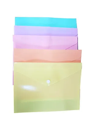 [Set Of 5] A5 Pastel Document Wallet Plastic Popper Stud Wallets File Folder • £4.59