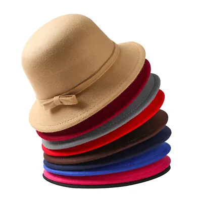 Women Ladies Faux Wool Bucket Hat Vintage Style Bowler Cap Casual Party Prom • $14.15