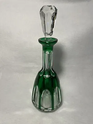 NACHTMANN  ANTIKA KARAFE  GREEN CUT To Clear LEAD CRYSTAL DECANTER 12” • $99.99